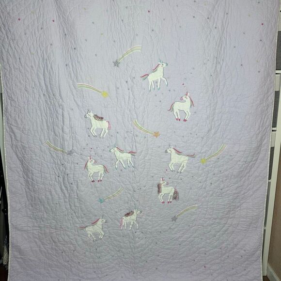 Pottery Barn Kids Rainbow Unicorn Quilt Lavender Purple Size Twin - Picture 5 of 13